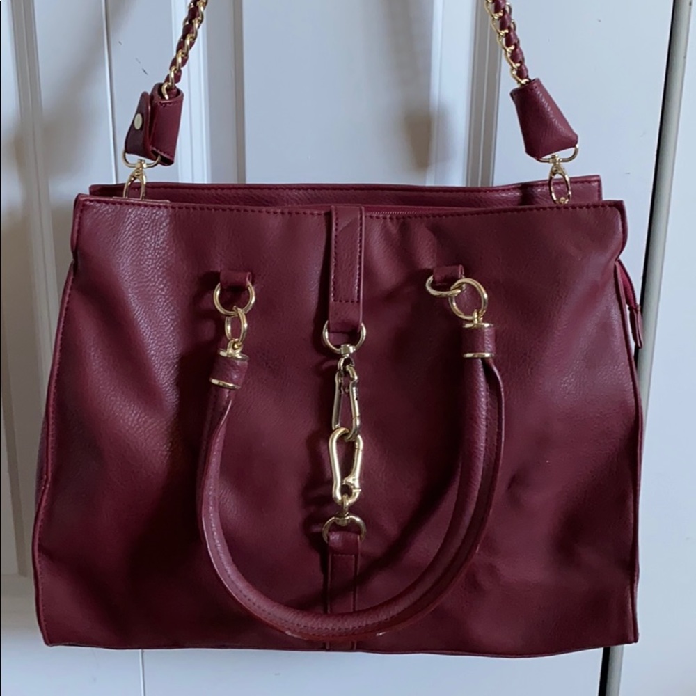 Just Fab Burgundy Purse Handbag Crossbody Chain